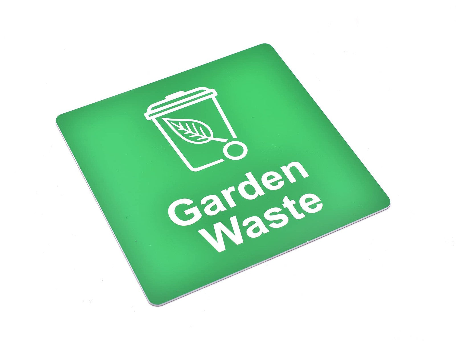 Green Aluminium Garden Waste Bin Sign – Self Adhesive Recycling Label UK Made – by North By North East – Garden & Outdoor Signs