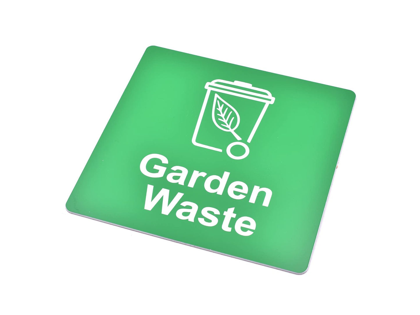 Green Aluminium Garden Waste Bin Sign – Self Adhesive Recycling Label UK Made – by North By North East – Garden & Outdoor Signs