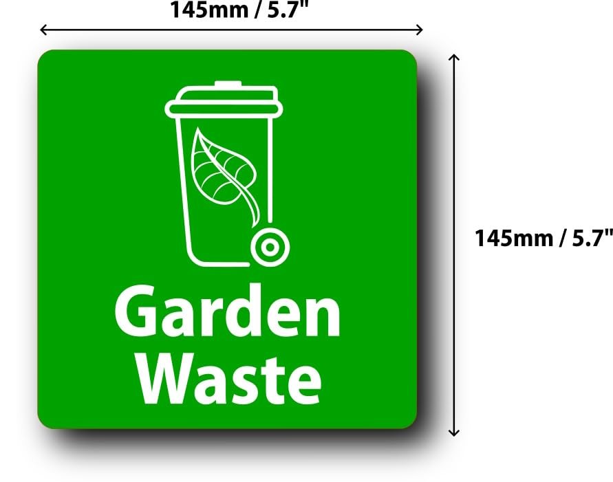 Green Aluminium Garden Waste Bin Sign – Self Adhesive Recycling Label UK Made – by North By North East – Garden & Outdoor Signs