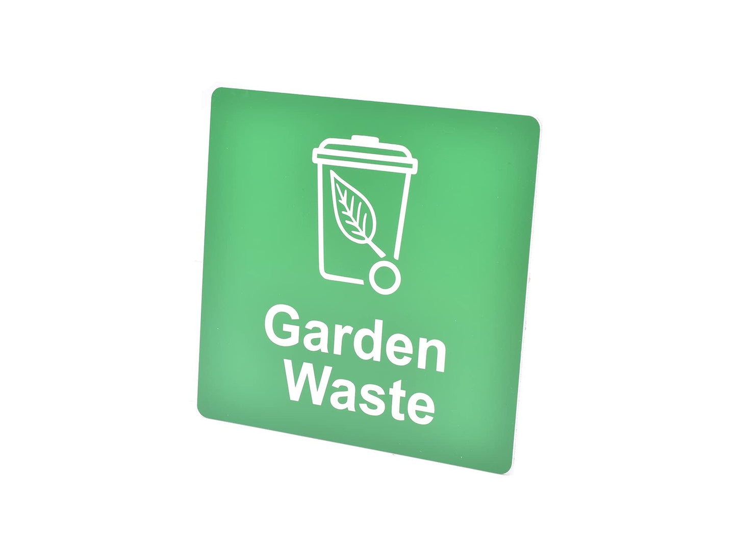 Green Aluminium Garden Waste Bin Sign – Self Adhesive Recycling Label UK Made – by North By North East – Garden & Outdoor Signs