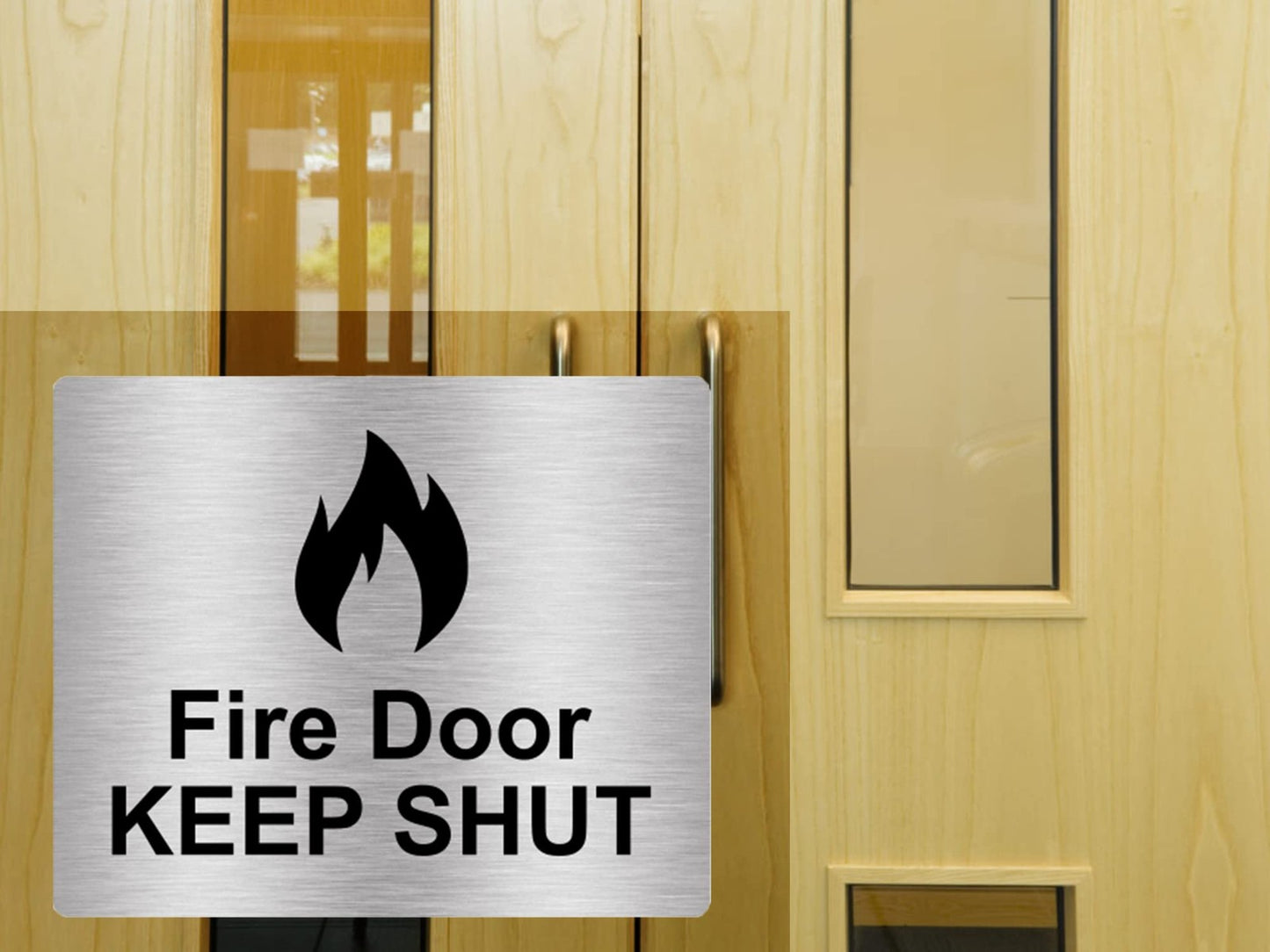 Fire Door Keep Shut Sign Silver Aluminium Self Adhesive – Safety Notice UK Made – by North By North East – Safety & Warning Signs