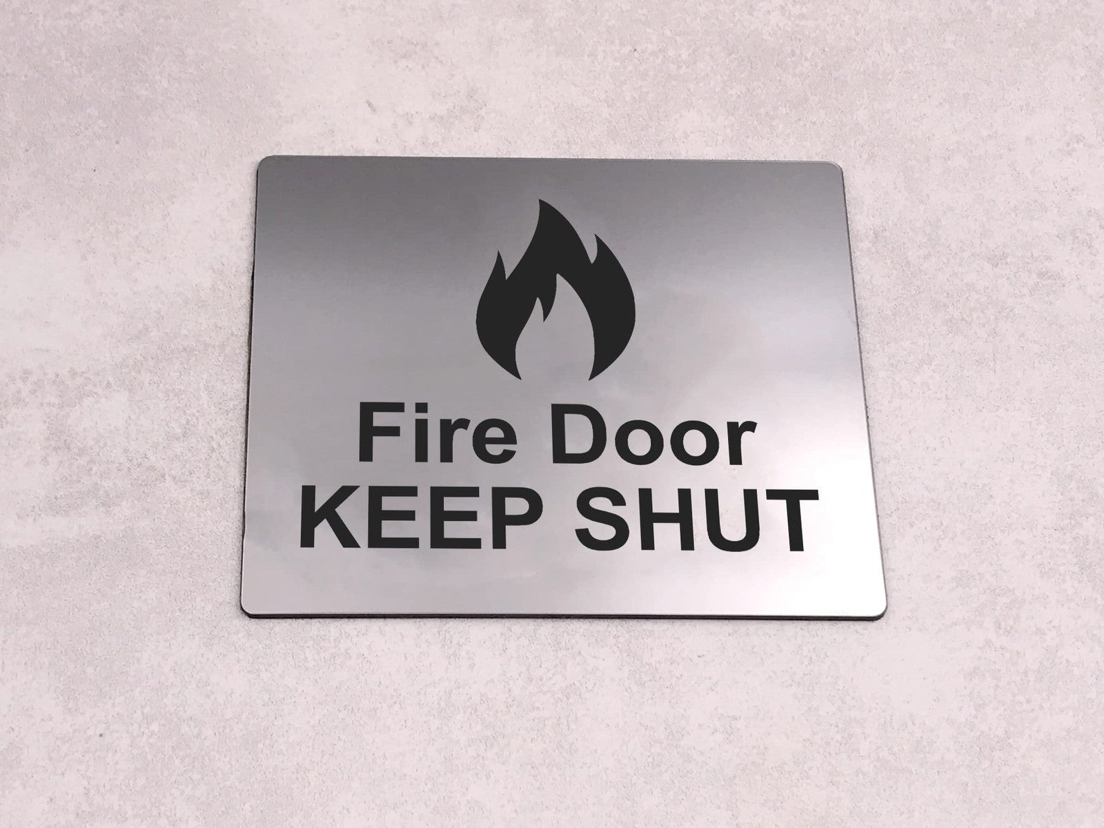 Fire Door Keep Shut Sign Silver Aluminium Self Adhesive – Safety Notice UK Made – by North By North East – Safety & Warning Signs