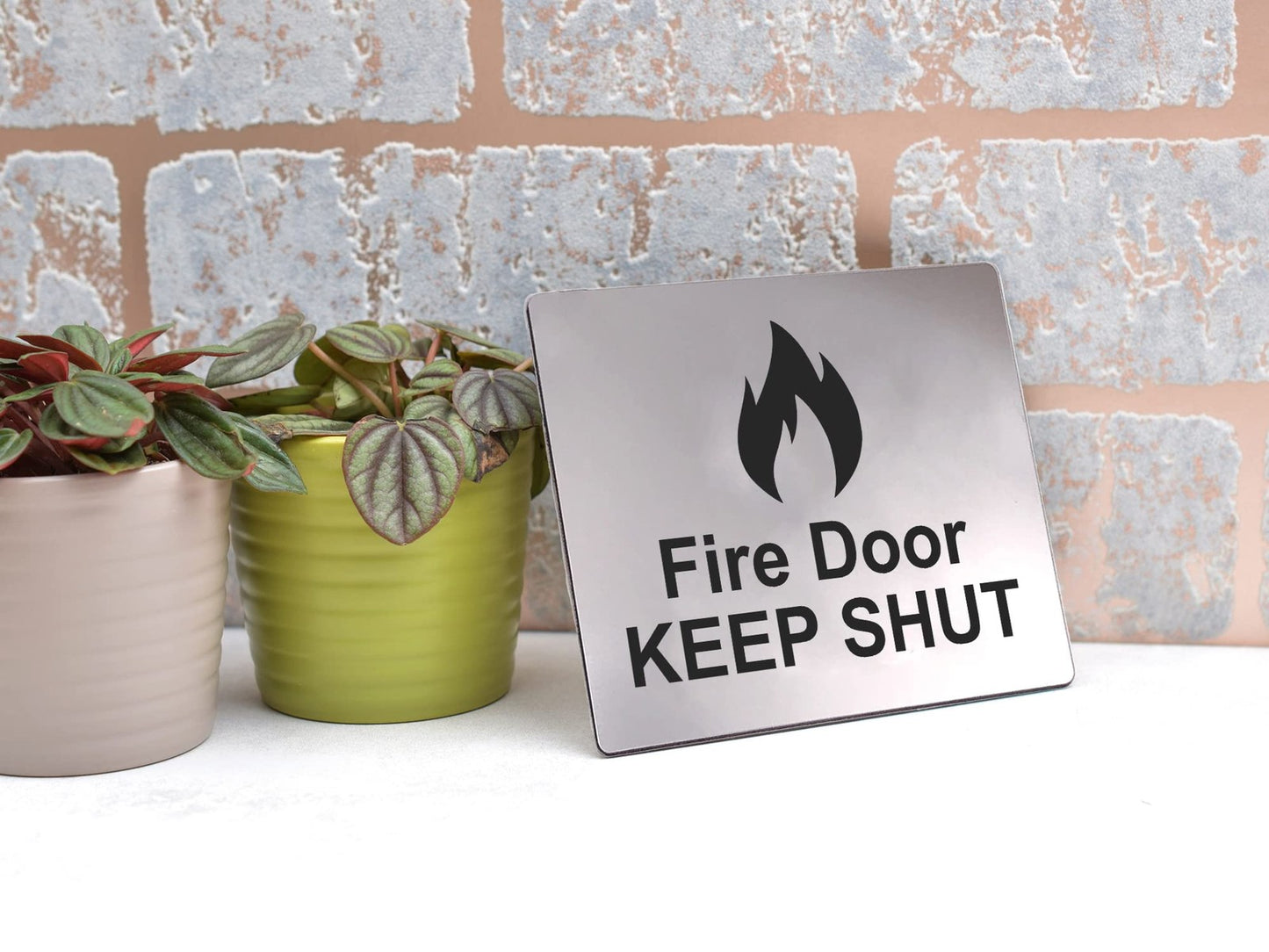 Fire Door Keep Shut Sign Silver Aluminium Self Adhesive – Safety Notice UK Made – by North By North East – Safety & Warning Signs