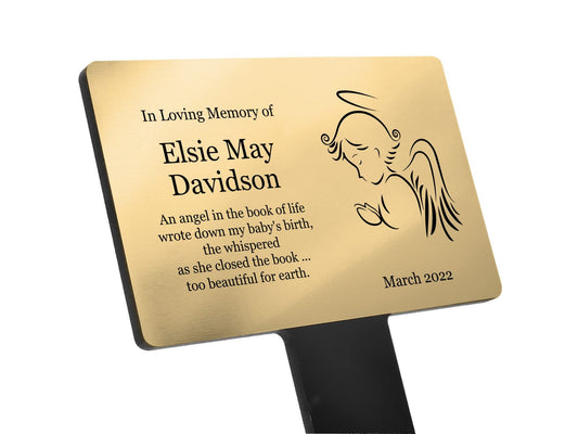 Personalised Child Memorial Grave Marker Gold Aluminium Plaque with Acrylic Stak