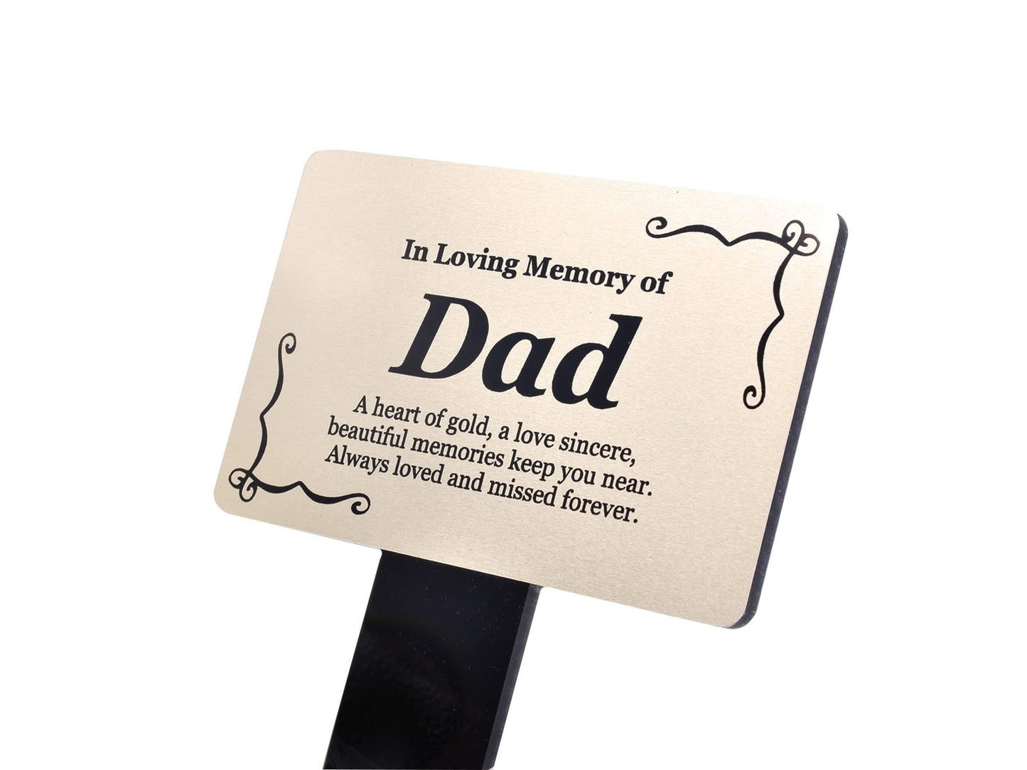 Dad Memorial Grave Marker Silver Aluminium Plaque with Black Acrylic Stake – by North By North East – Plaques & Nameplates
