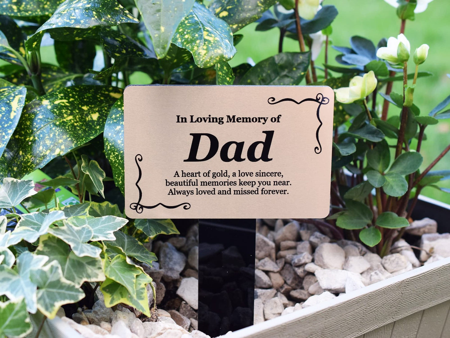 Dad Memorial Grave Marker Silver Aluminium Plaque with Black Acrylic Stake – by North By North East – Plaques & Nameplates