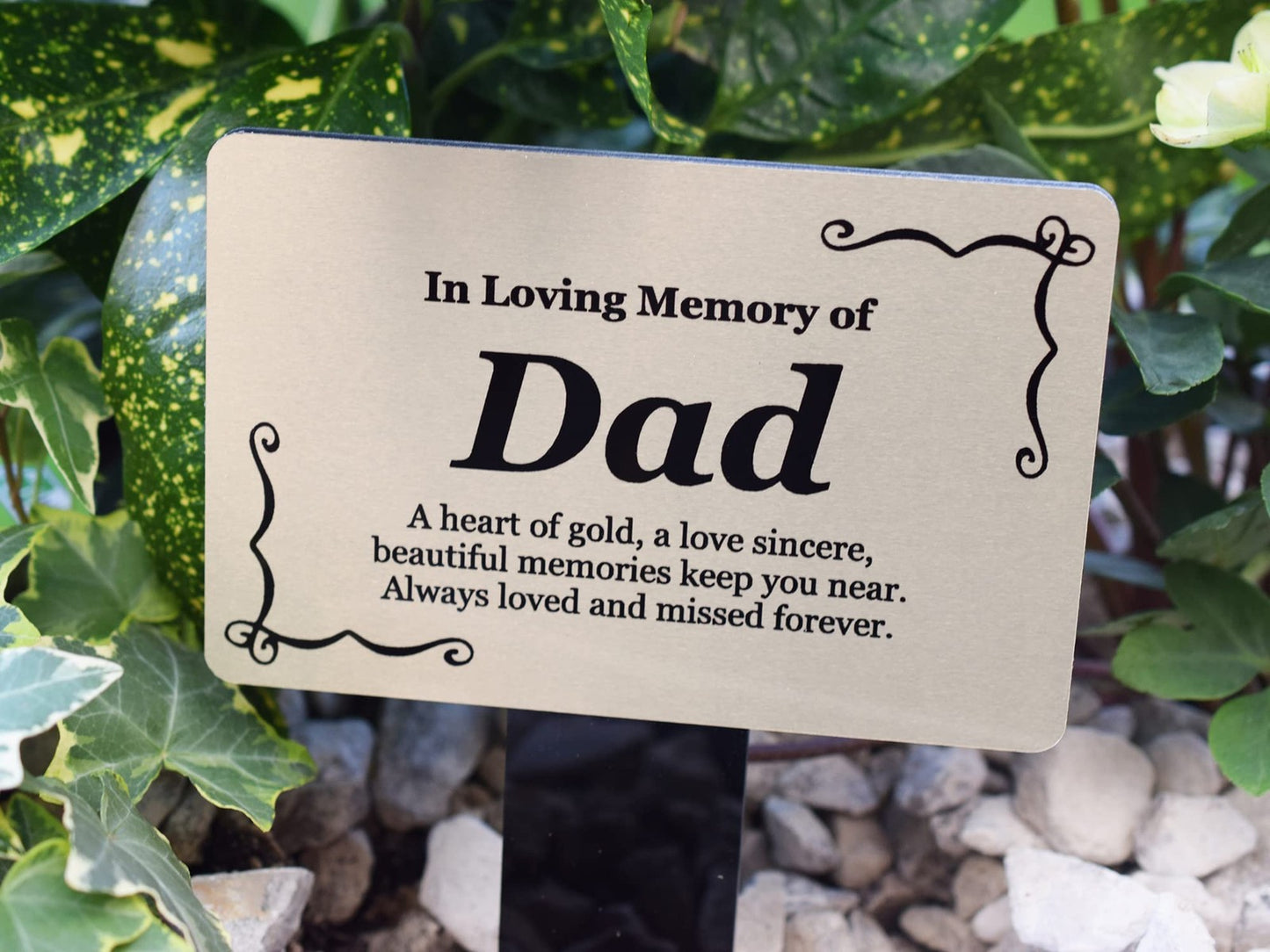 Dad Memorial Grave Marker Silver Aluminium Plaque with Black Acrylic Stake – by North By North East – Plaques & Nameplates