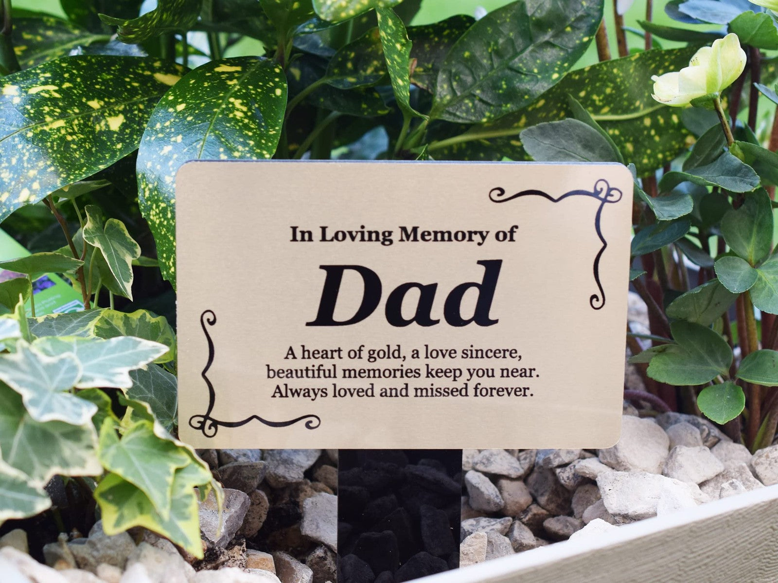 Dad Memorial Grave Marker Silver Aluminium Plaque with Black Acrylic Stake – by North By North East – Plaques & Nameplates