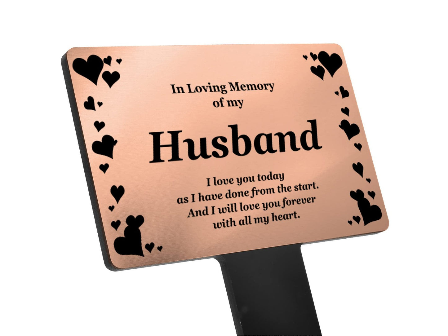 Husband Memorial Grave Marker Copper Aluminium Plaque with Black Acrylic Stake – by North By North East – Safety & Warning Signs