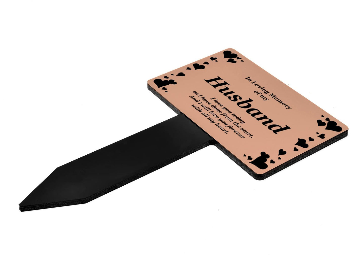 Husband Memorial Grave Marker Copper Aluminium Plaque with Black Acrylic Stake – by North By North East – Safety & Warning Signs