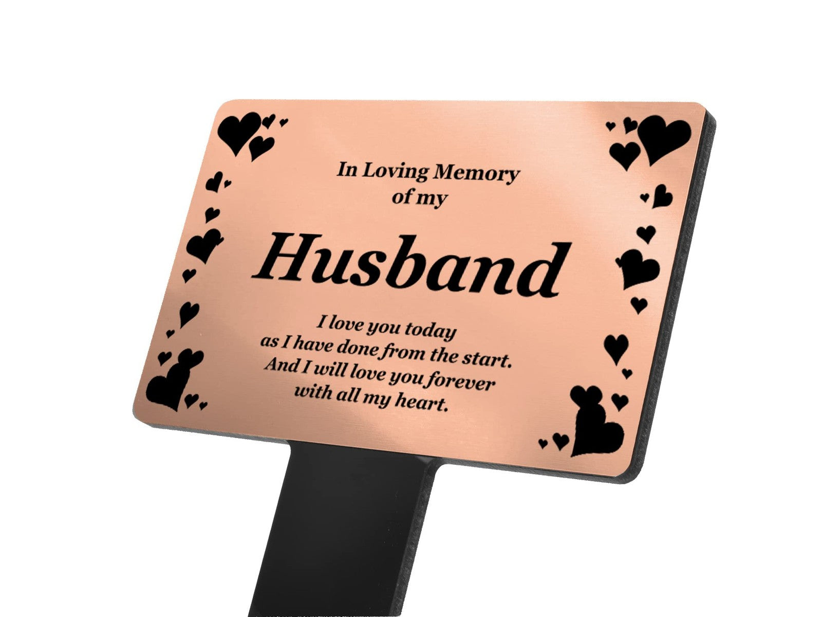 Husband Memorial Grave Marker Copper Aluminium Plaque with Black Acrylic Stake – by North By North East – Safety & Warning Signs