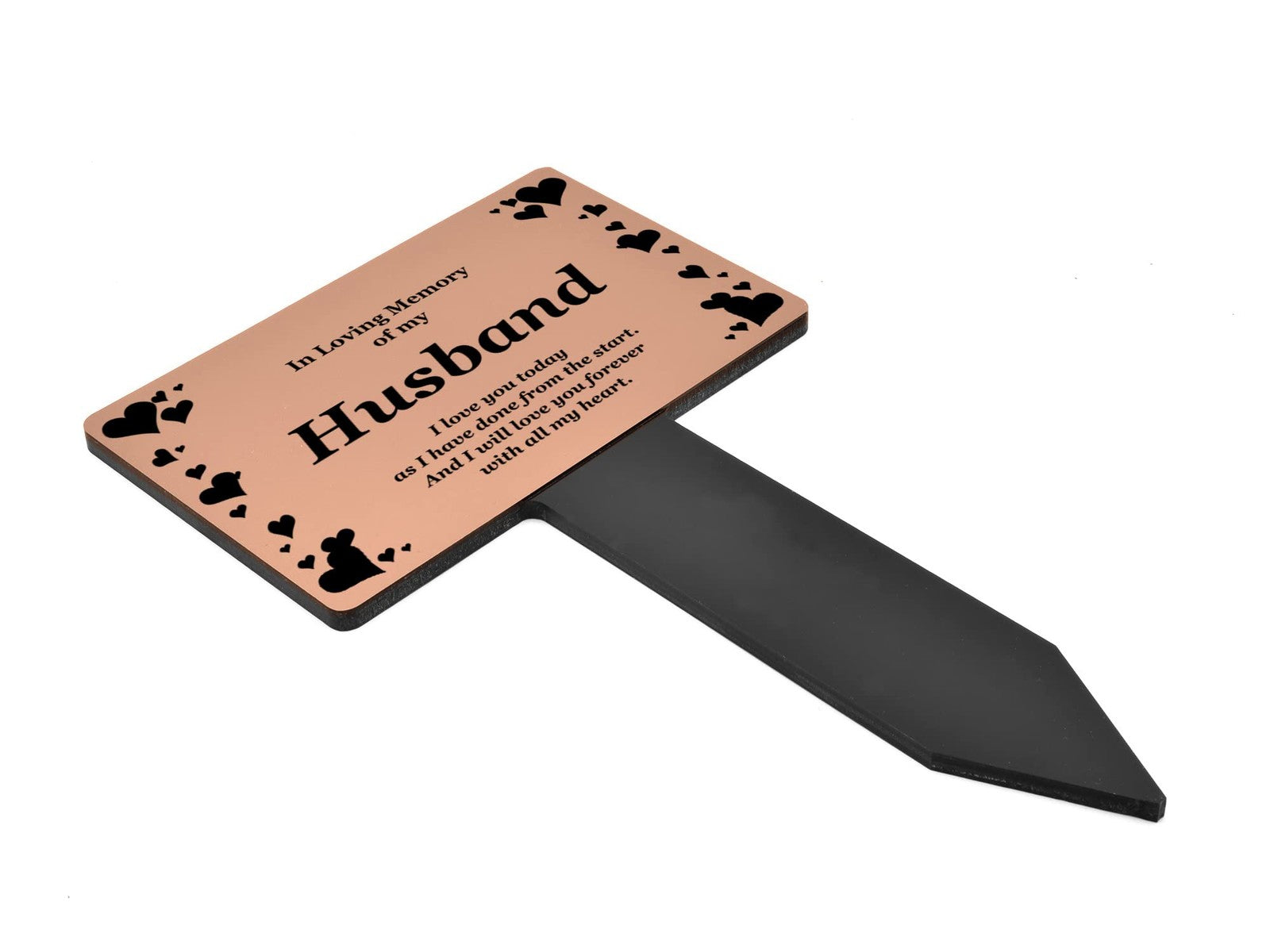 Husband Memorial Grave Marker Copper Aluminium Plaque with Black Acrylic Stake – by North By North East – Safety & Warning Signs