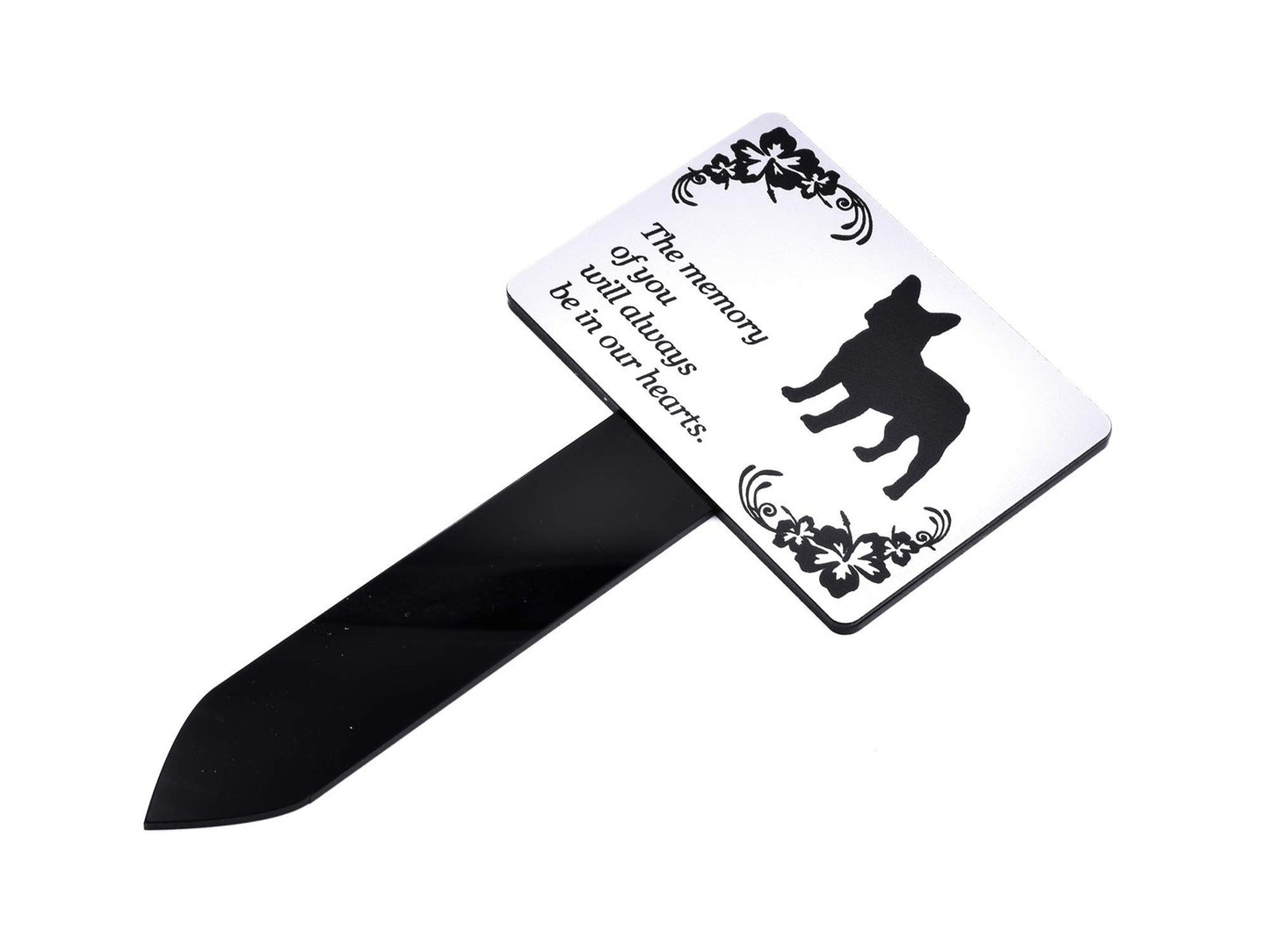 Dog Memorial Stake Silver Aluminium Plaque on Black Acrylic Grave Marker – by North By North East – Plaques & Nameplates