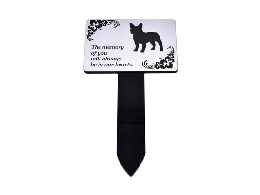 Dog Memorial Stake Silver Aluminium Plaque on Black Acrylic Grave Marker – by North By North East – Plaques & Nameplates