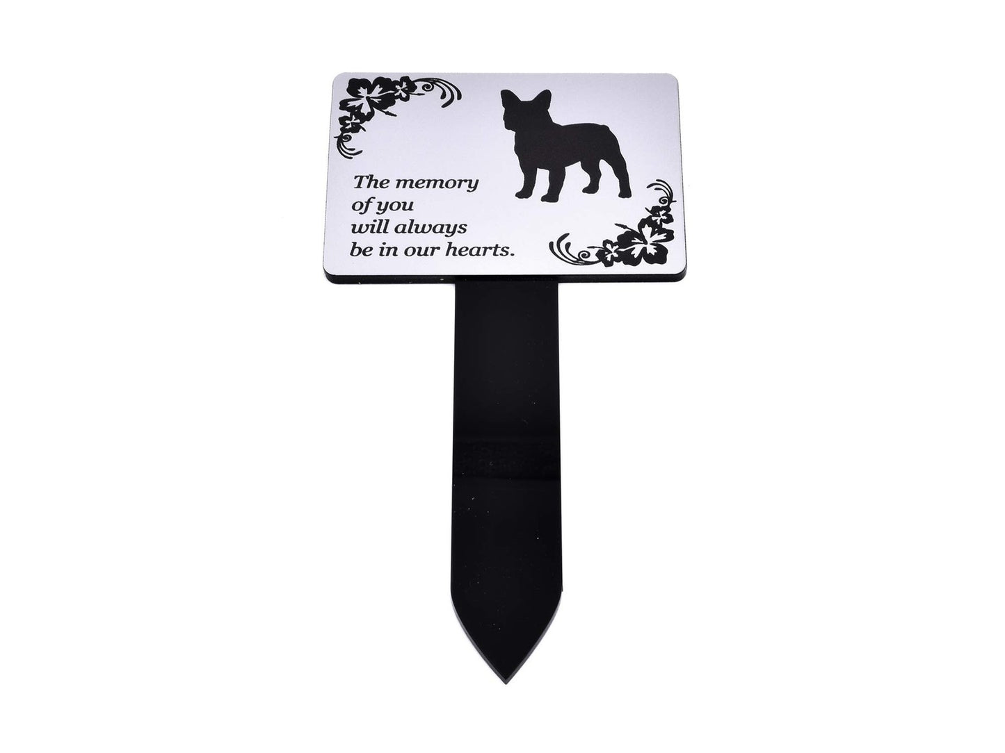 Dog Memorial Stake Silver Aluminium Plaque on Black Acrylic Grave Marker – by North By North East – Plaques & Nameplates