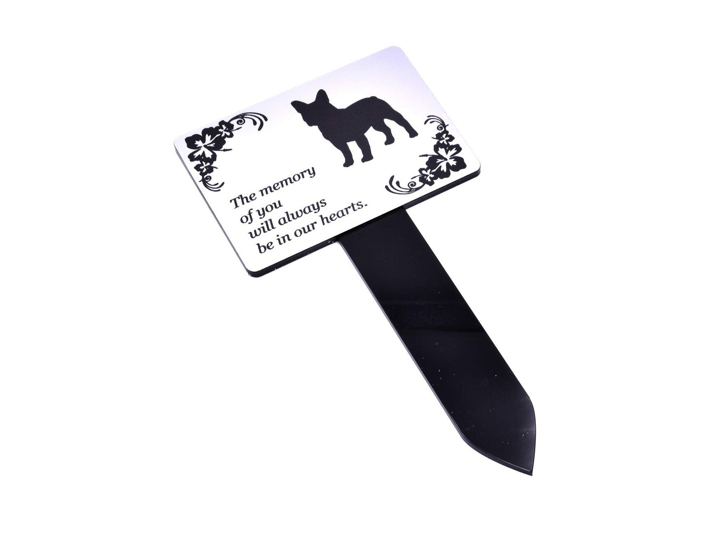 Dog Memorial Stake Silver Aluminium Plaque on Black Acrylic Grave Marker – by North By North East – Plaques & Nameplates