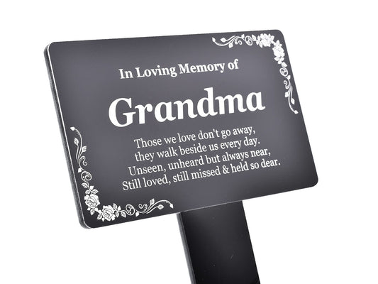 Black Grandma Memorial Grave Marker Aluminium Plaque with Acrylic Stake – by North By North East – Plaques & Nameplates