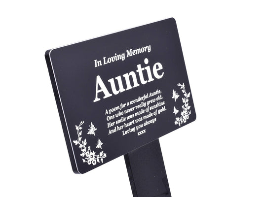 Black Auntie Memorial Plaque Stake – Outdoor Tribute with Poem & Illustration – by North By North East – Plaques & Nameplates