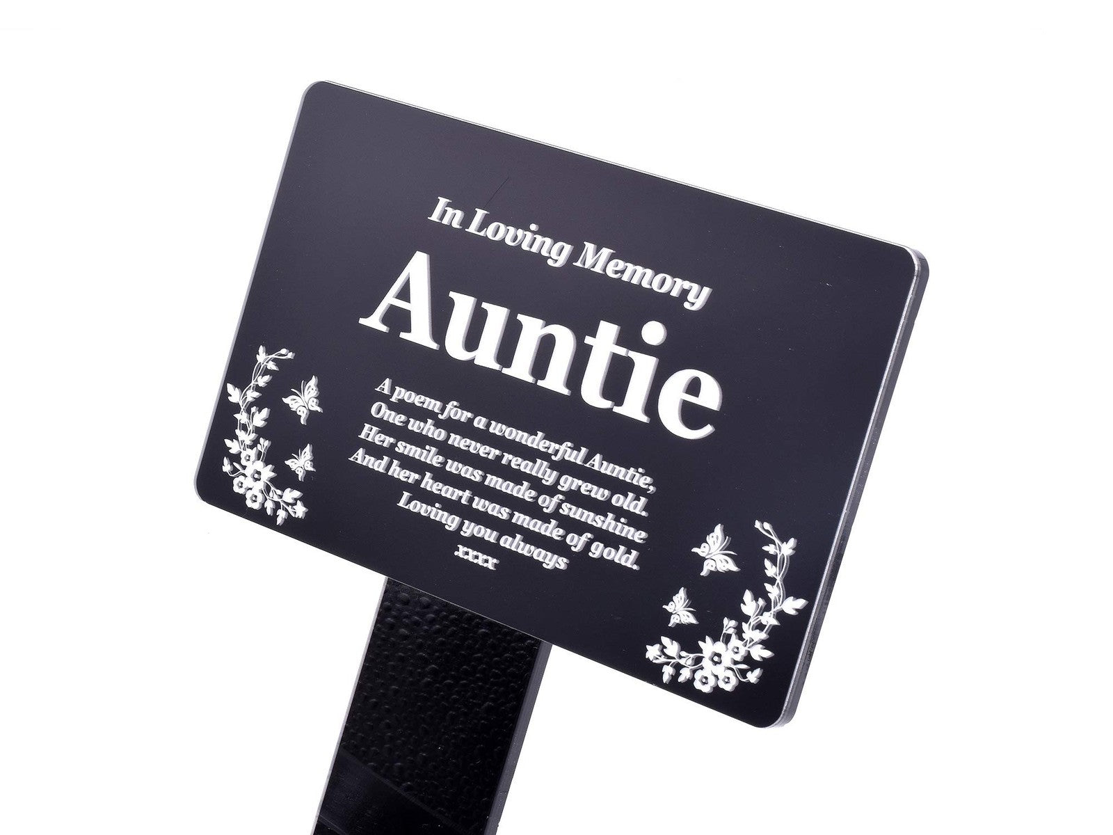 Black Auntie Memorial Plaque Stake – Outdoor Tribute with Poem & Illustration – by North By North East – Plaques & Nameplates