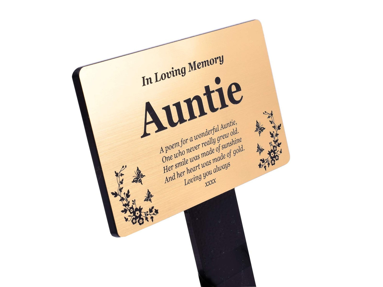 Auntie Memorial Grave Stake Gold Acrylic Outdoor Remembrance Grave Marker – by North By North East – Plaques & Nameplates
