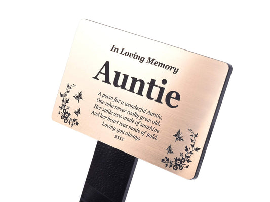 Auntie Memorial Grave Stake Gold Acrylic Outdoor Remembrance Grave Marker – by North By North East – Plaques & Nameplates