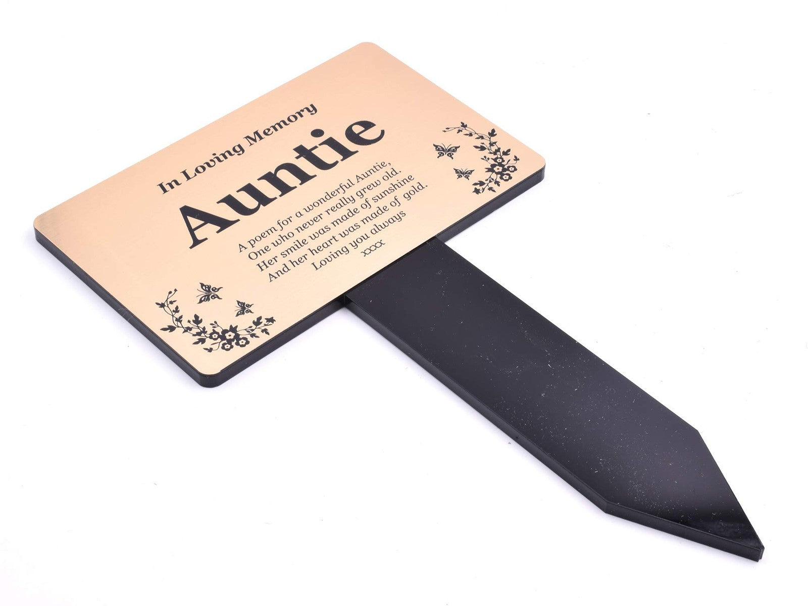 Auntie Memorial Grave Stake Gold Acrylic Outdoor Remembrance Grave Marker – by North By North East – Plaques & Nameplates