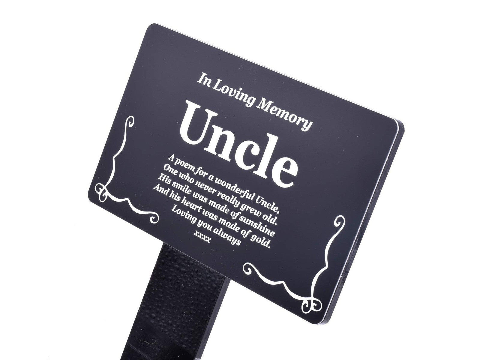 Uncle Memorial Plaque with Stake – Black & White Outdoor Acrylic Tribute – by North By North East – Plaques & Nameplates