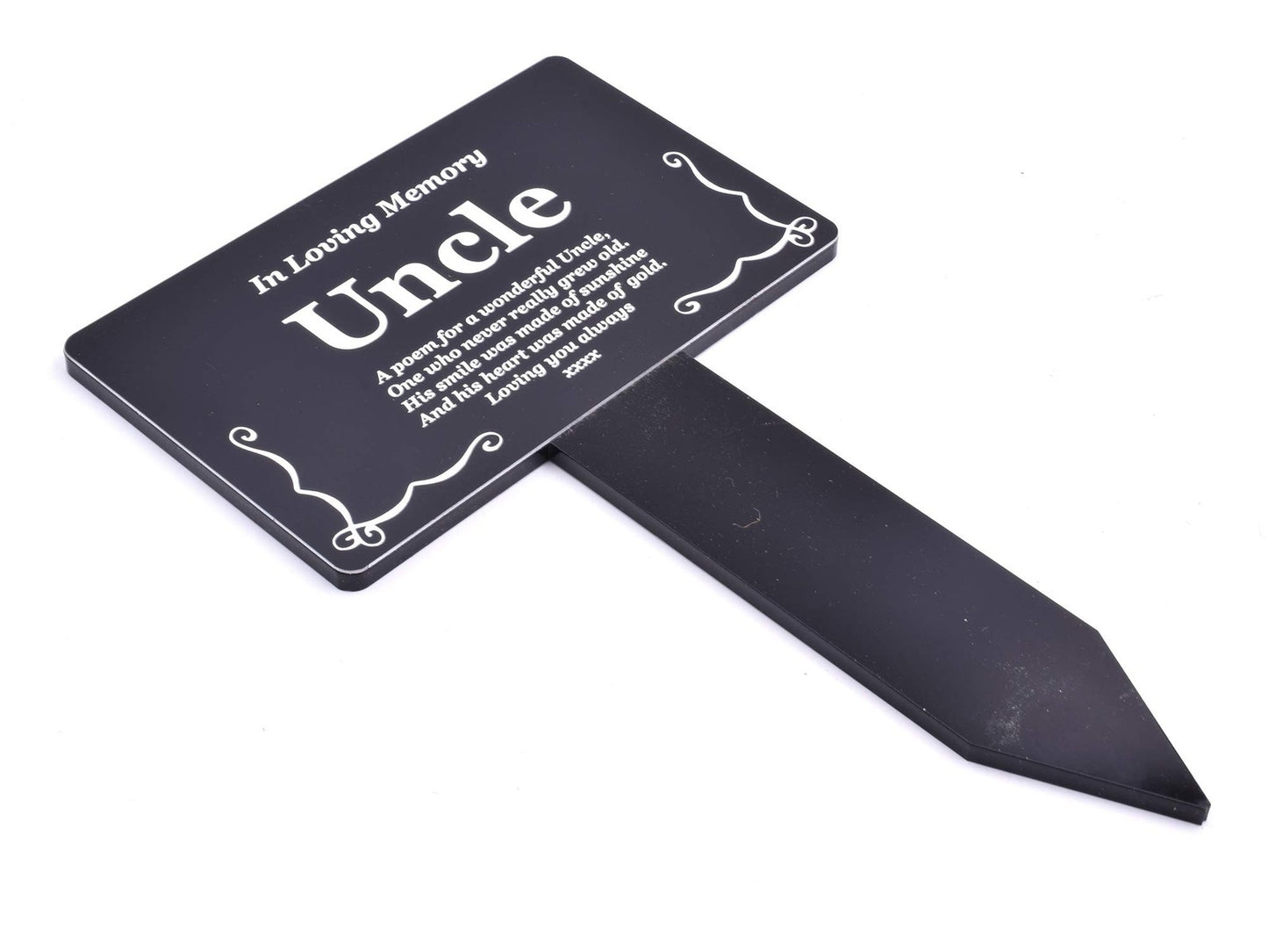 Uncle Memorial Plaque with Stake – Black & White Outdoor Acrylic Tribute – by North By North East – Plaques & Nameplates