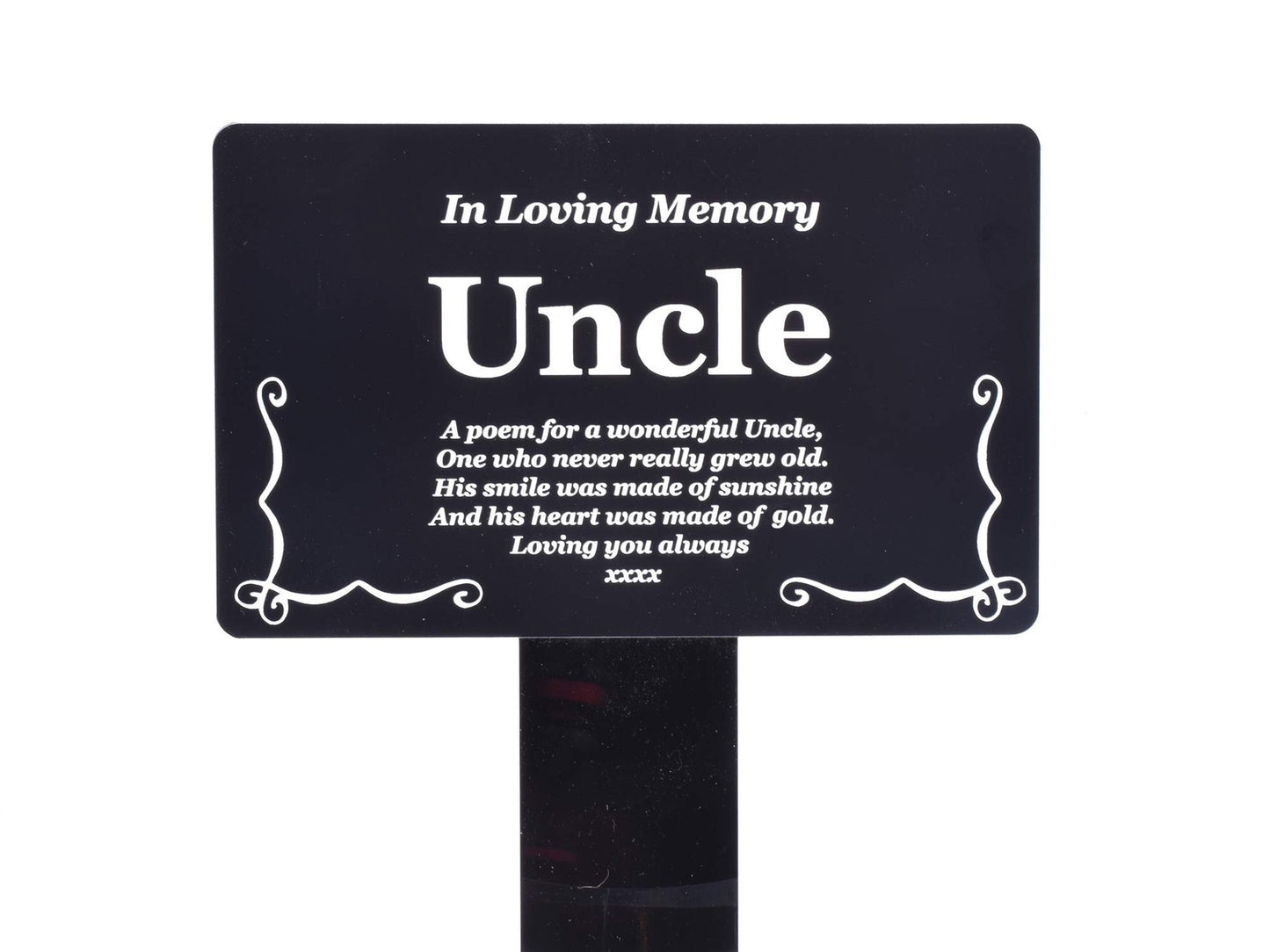 Uncle Memorial Plaque with Stake – Black & White Outdoor Acrylic Tribute – by North By North East – Plaques & Nameplates