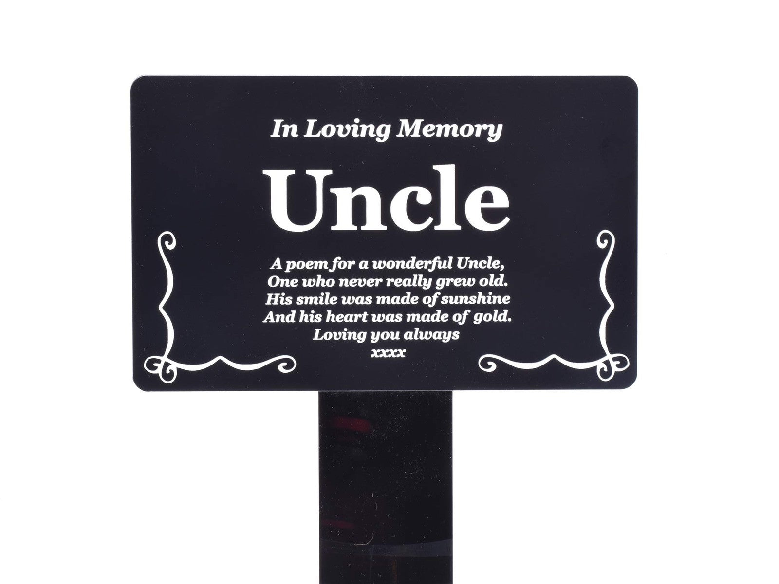 Uncle Memorial Plaque with Stake – Black & White Outdoor Acrylic Tribute – by North By North East – Plaques & Nameplates