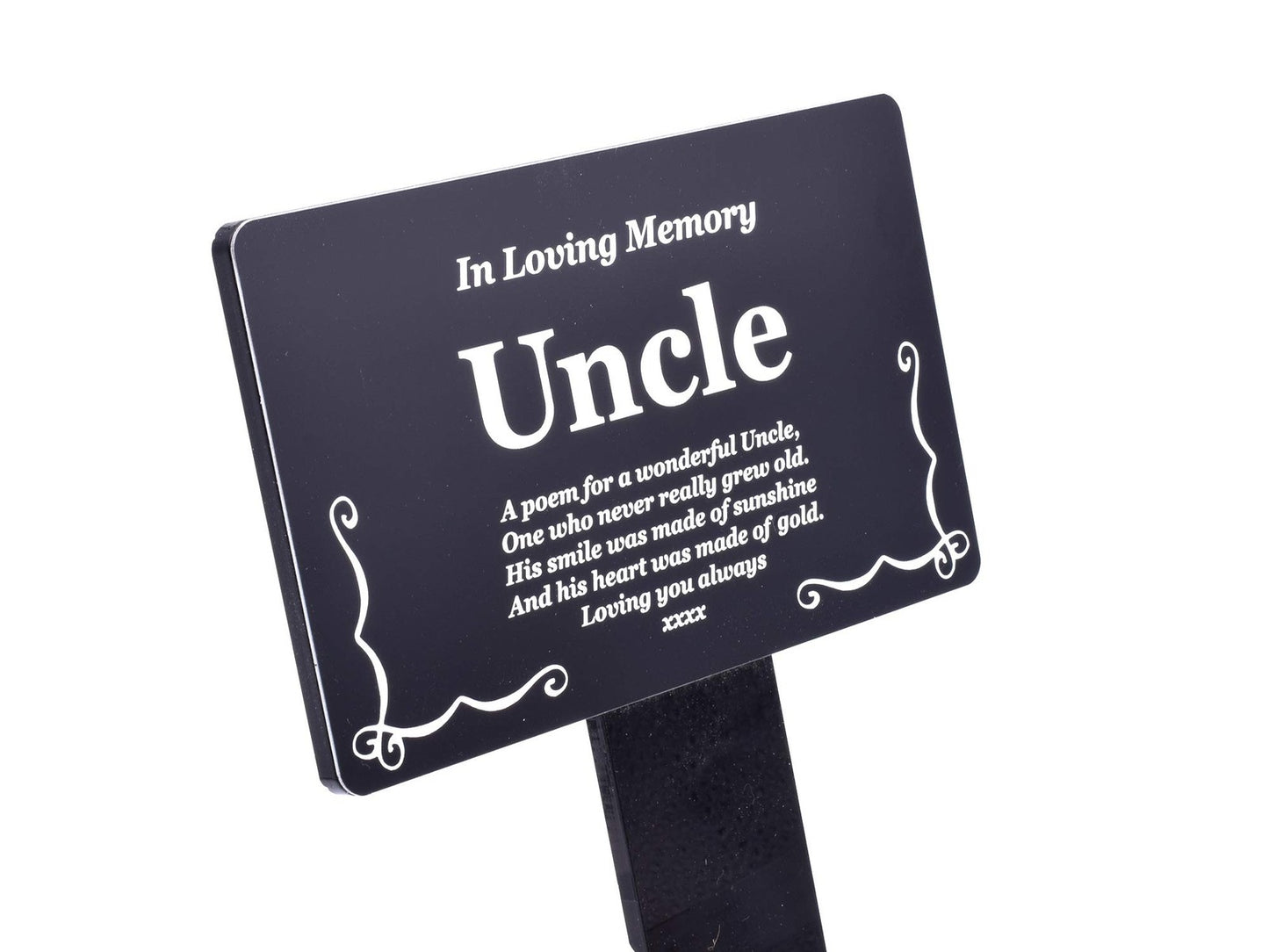 Uncle Memorial Plaque with Stake – Black & White Outdoor Acrylic Tribute – by North By North East – Plaques & Nameplates