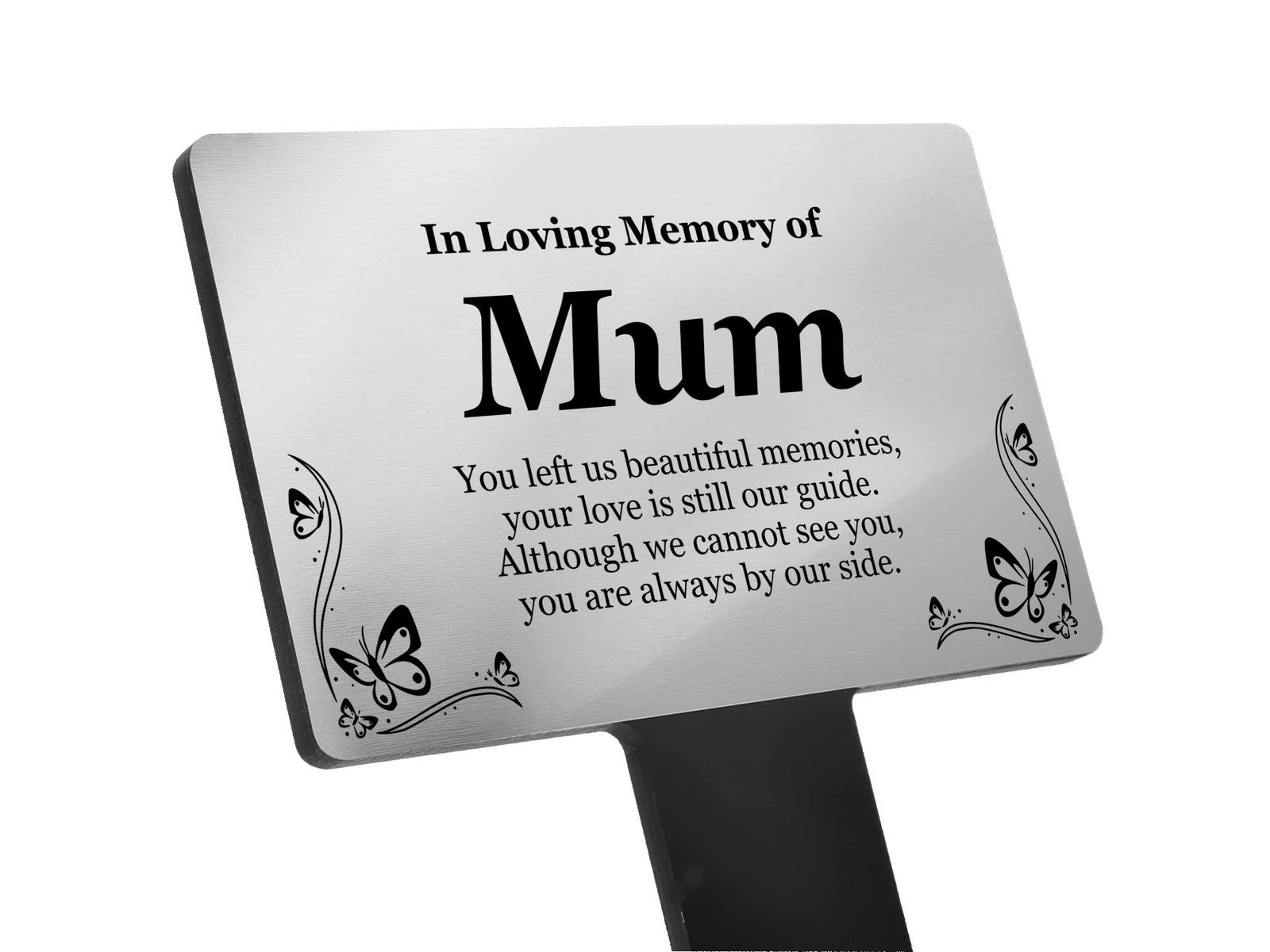 Silver Mum Memorial Grave Marker Stake Personalised Acrylic Plaque 230x140mm – by North By North East – Plaques & Nameplates