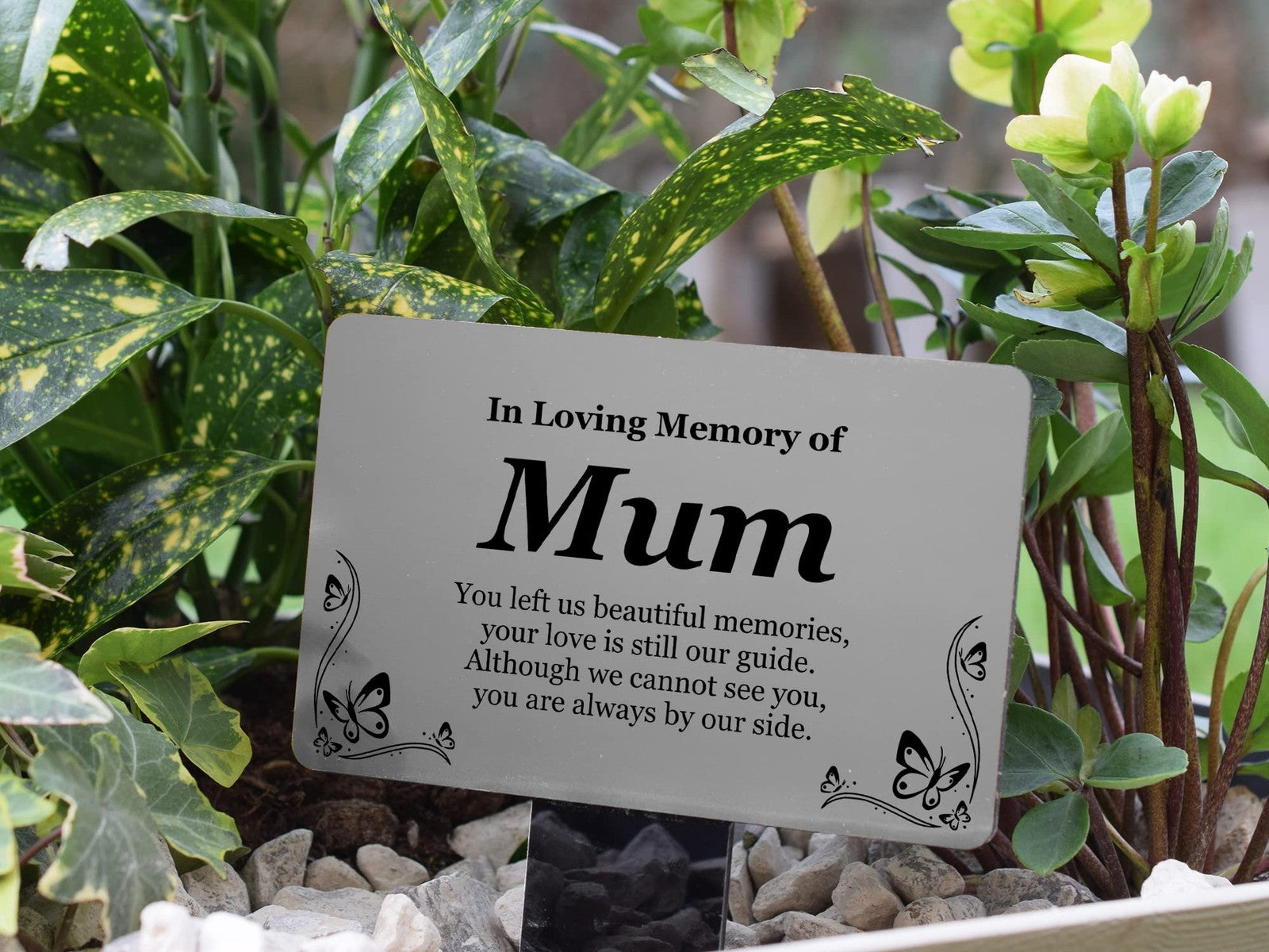 Silver Mum Memorial Grave Marker Stake Personalised Acrylic Plaque 230x140mm – by North By North East – Plaques & Nameplates