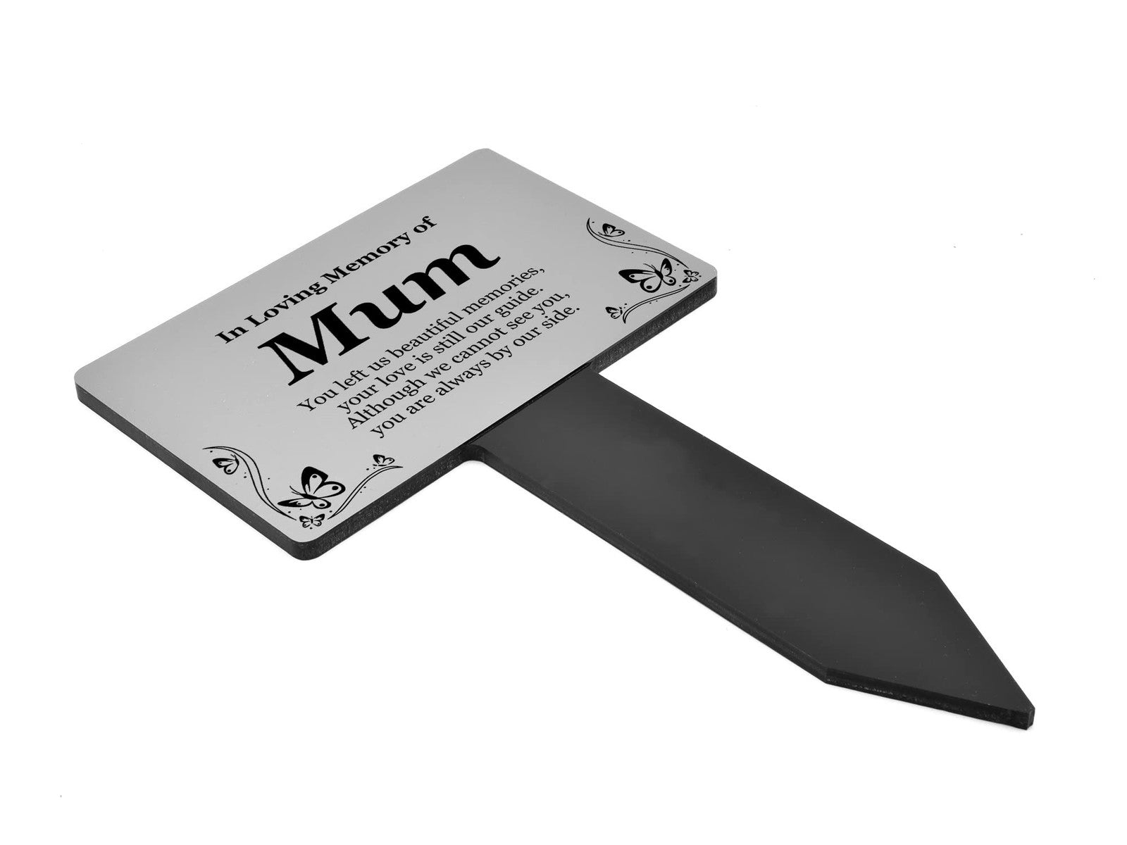 Silver Mum Memorial Grave Marker Stake Personalised Acrylic Plaque 230x140mm – by North By North East – Plaques & Nameplates