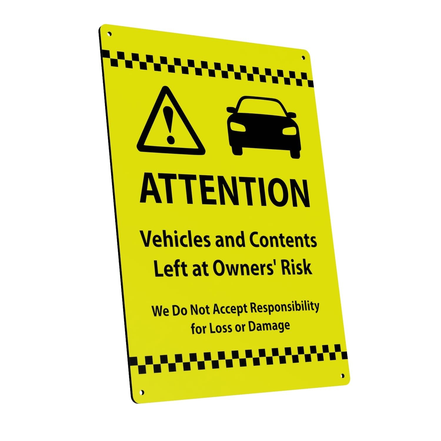 🚗 A4 Yellow “Vehicles Left at Owners Risk” Sign – Outdoor Aluminium Notice – by North By North East – Signs