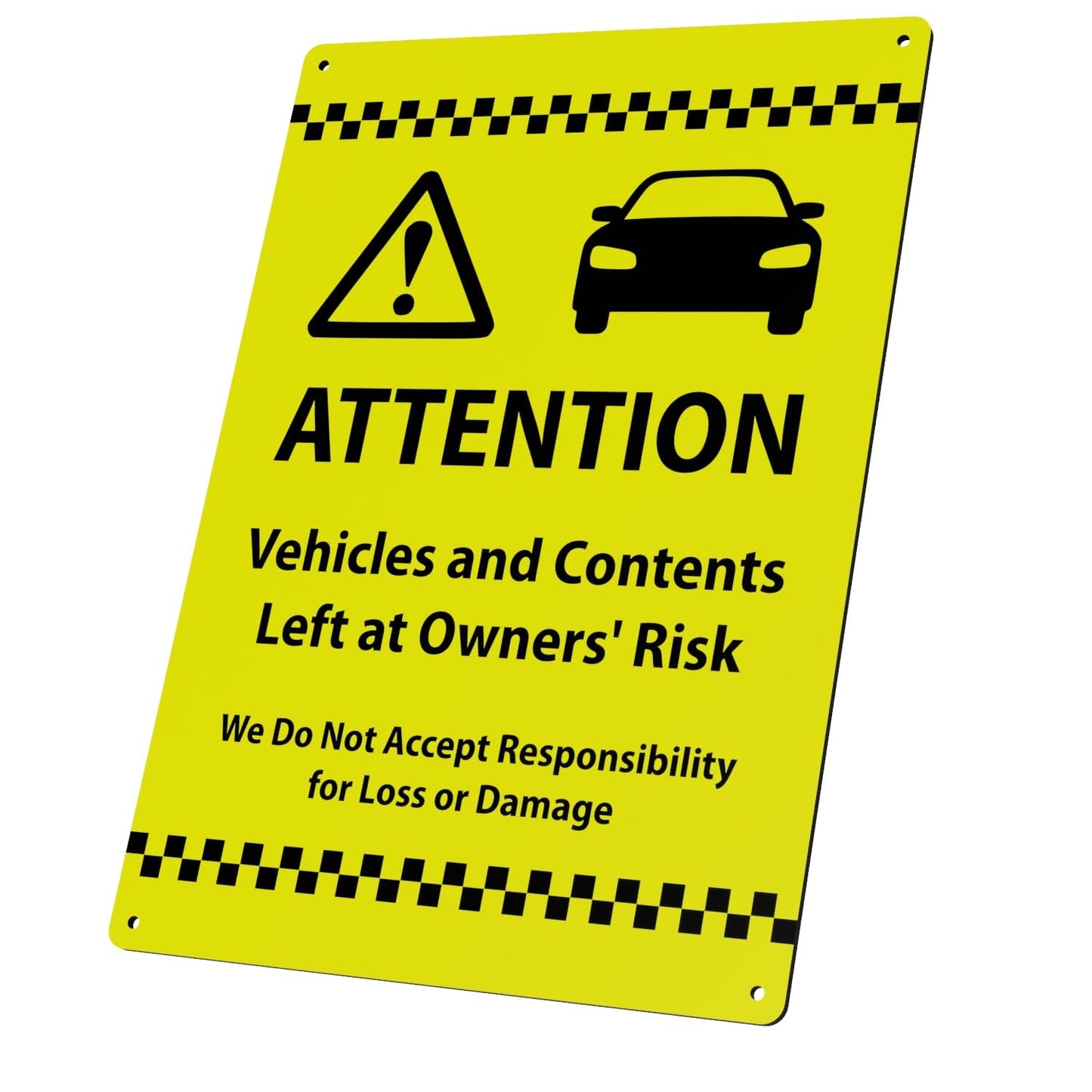 🚗 A4 Yellow “Vehicles Left at Owners Risk” Sign – Outdoor Aluminium Notice – by North By North East – Signs