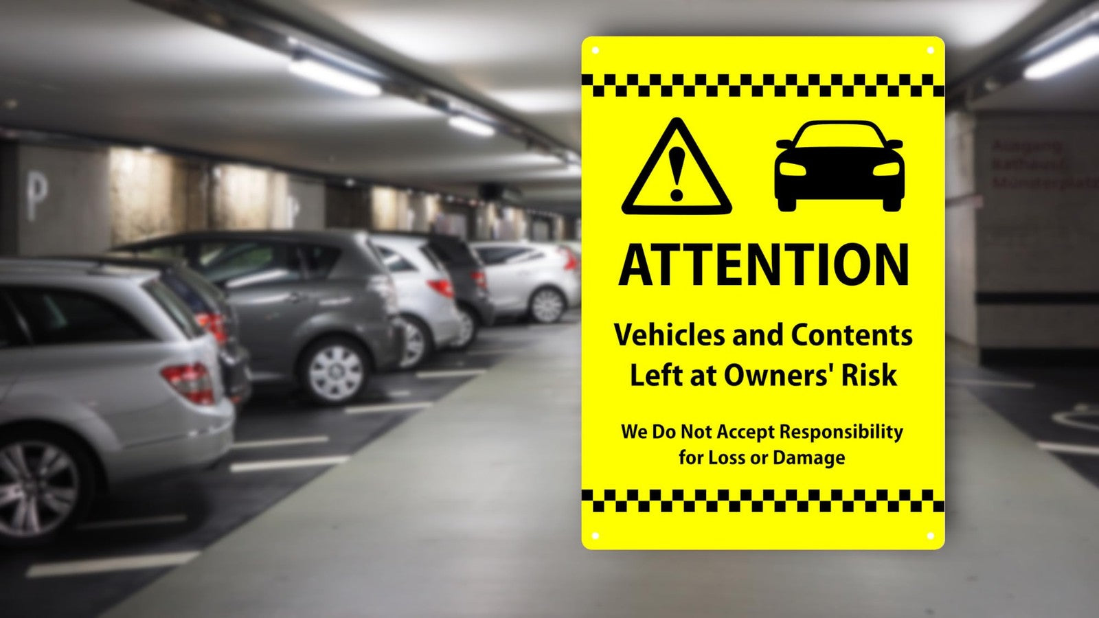 🚗 A4 Yellow “Vehicles Left at Owners Risk” Sign – Outdoor Aluminium Notice – by North By North East – Signs