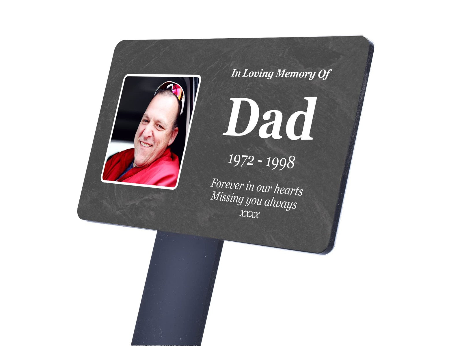 Personalised Memorial Plaque — Grave Marker with Photo & Engraved Text (140 × 230 mm, 6 mm Stake, Outdoor-Ready) – by North By North East – Plaques & Nameplates