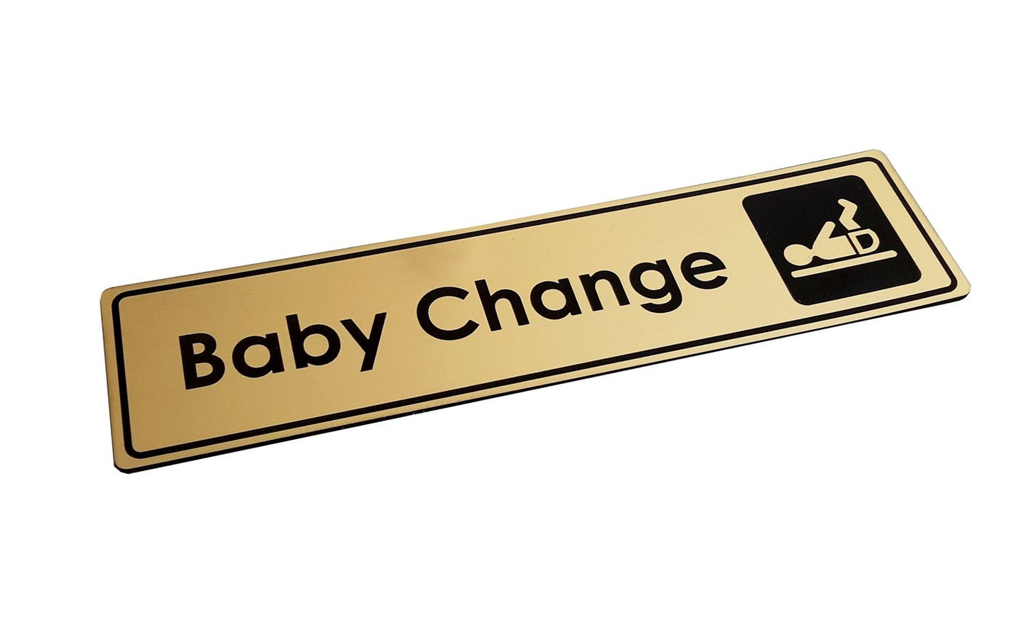 Gold Baby Change Sign Aluminium Self Adhesive Door Wall Plaque 120x40mm – by North By North East – Toilet & Bathroom Signs