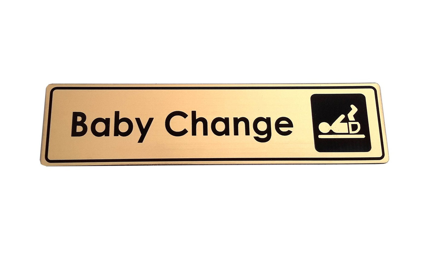 Gold Baby Change Sign Aluminium Self Adhesive Door Wall Plaque 120x40mm – by North By North East – Toilet & Bathroom Signs