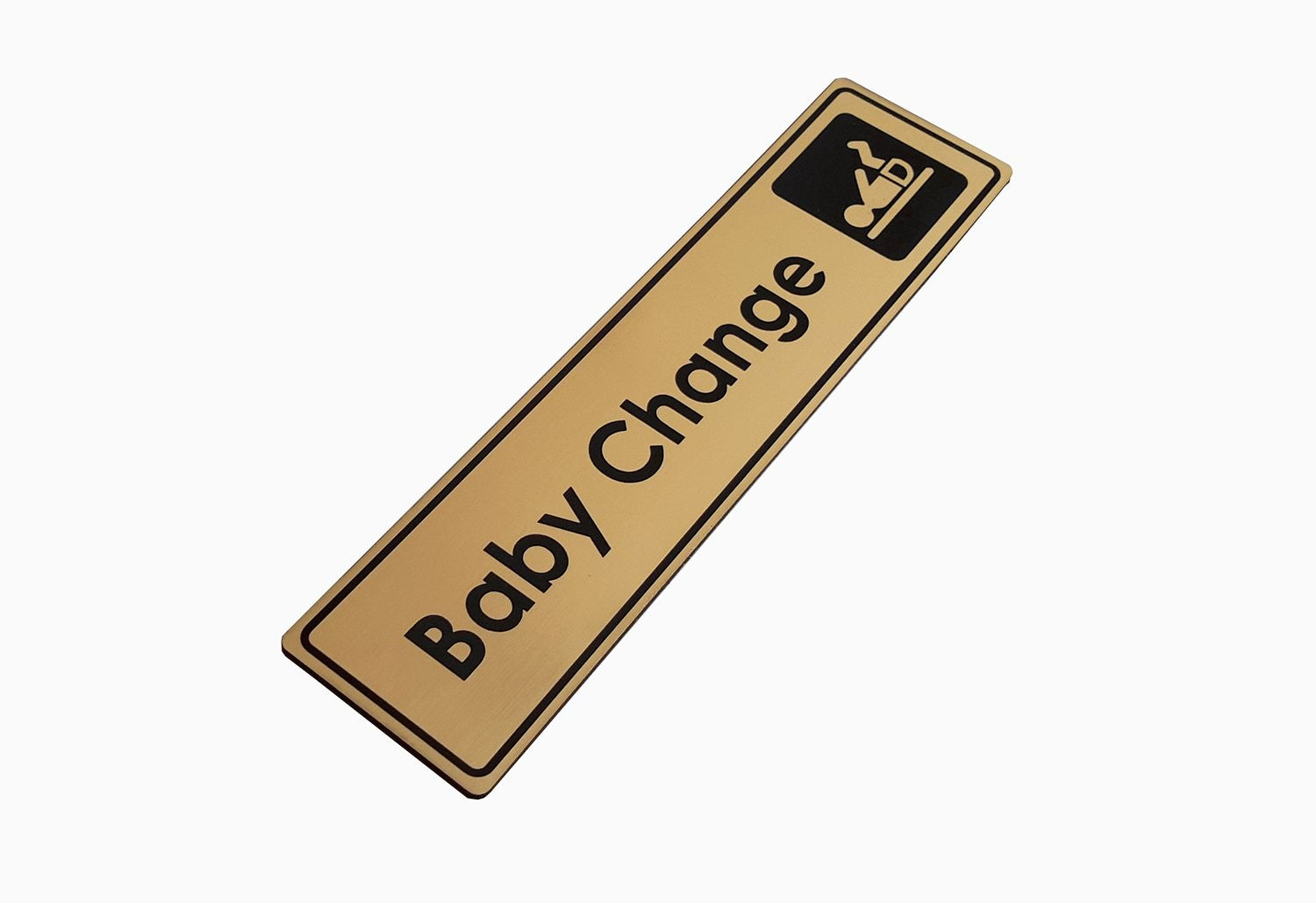 Gold Baby Change Sign Aluminium Self Adhesive Door Wall Plaque 120x40mm – by North By North East – Toilet & Bathroom Signs