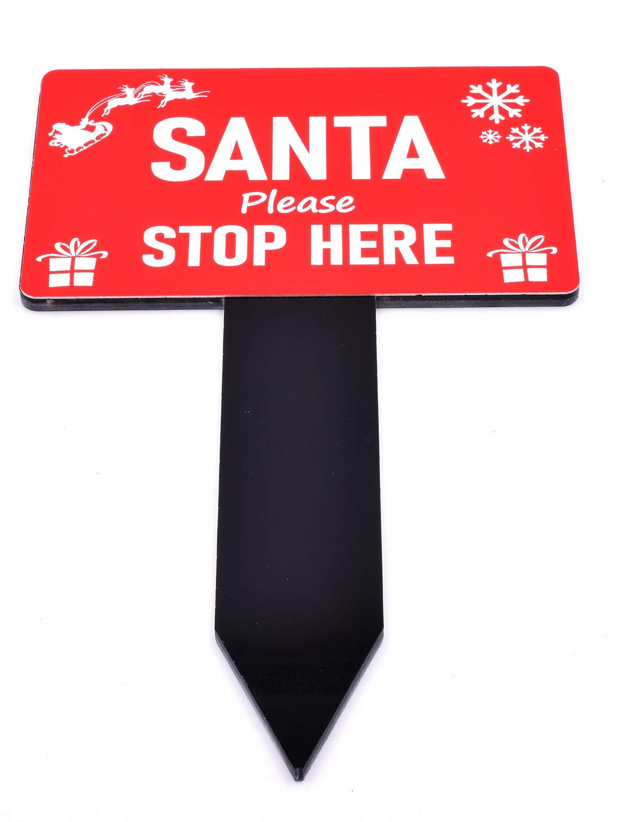 Red Santa Stop Here Acrylic Garden Christmas Decoration Stake 230x140mm – by North By North East – Plaques & Nameplates