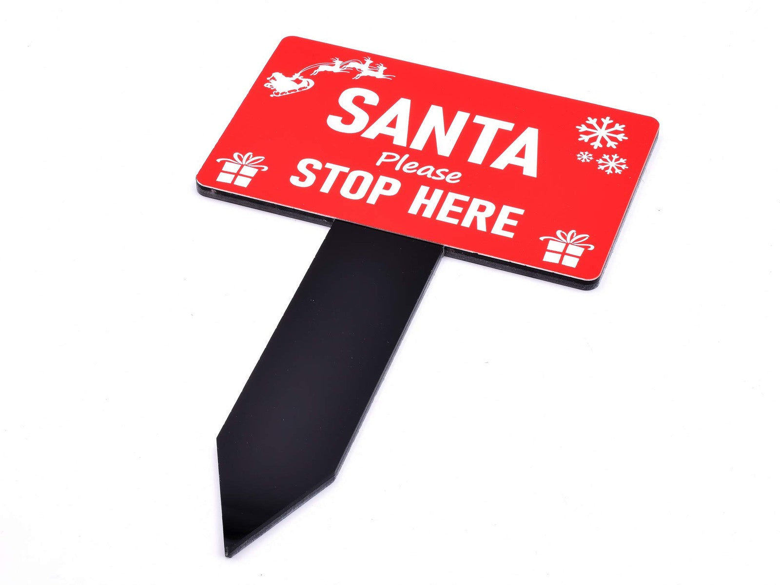 Red Santa Stop Here Acrylic Garden Christmas Decoration Stake 230x140mm – by North By North East – Plaques & Nameplates