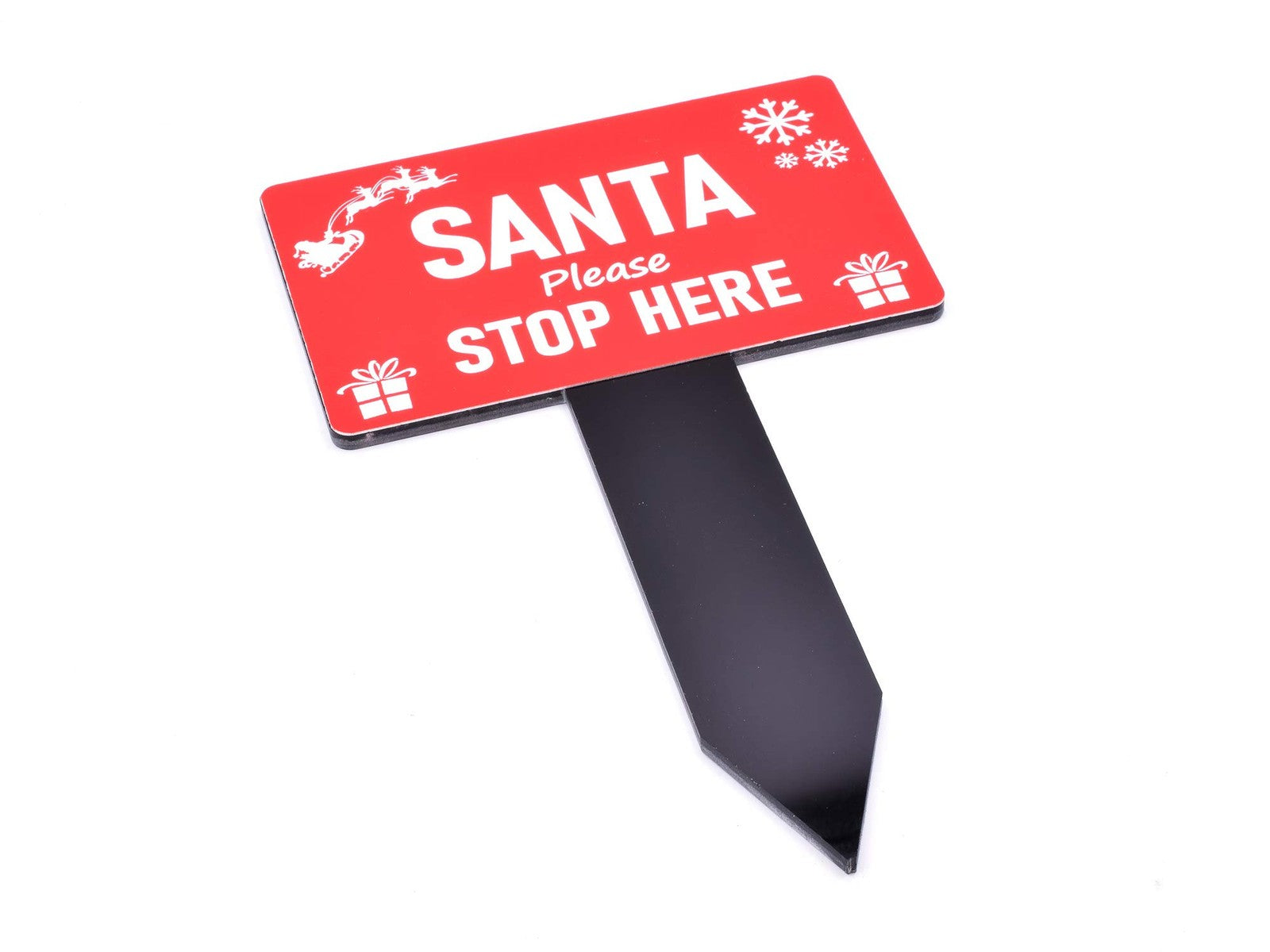 Red Santa Stop Here Acrylic Garden Christmas Decoration Stake 230x140mm – by North By North East – Plaques & Nameplates