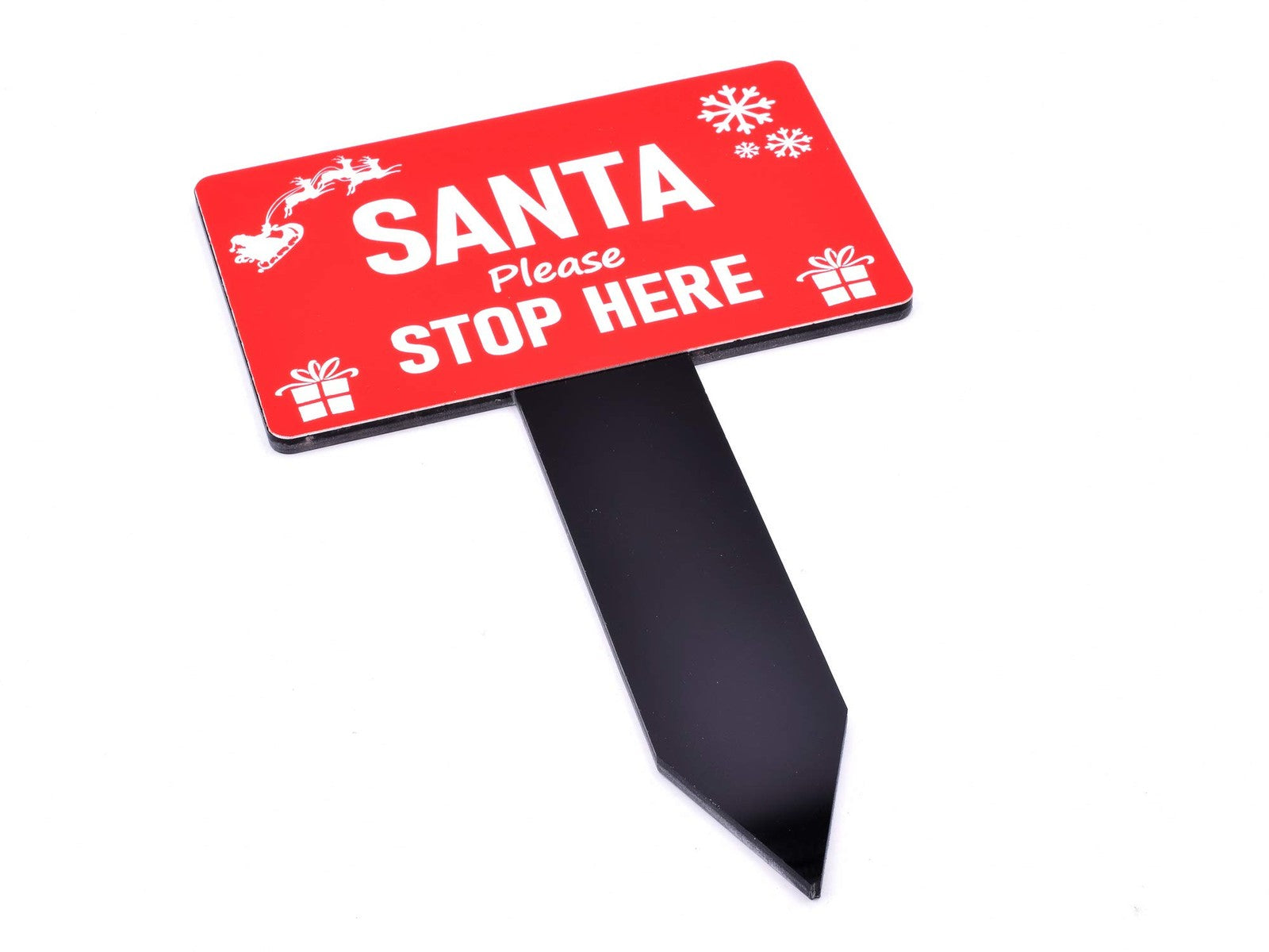 Red Santa Stop Here Acrylic Garden Christmas Decoration Stake 230x140mm – by North By North East – Plaques & Nameplates