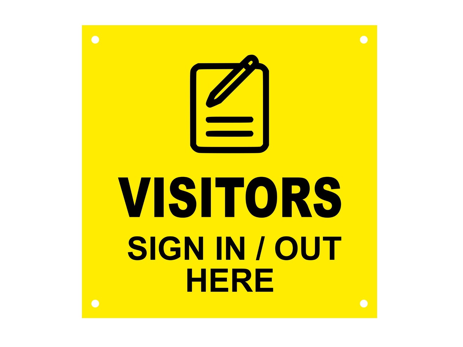 Visitors Sign In / Out Sign – Yellow Aluminium 145x145mm with 4 Screw Holes – by North By North East – Signs