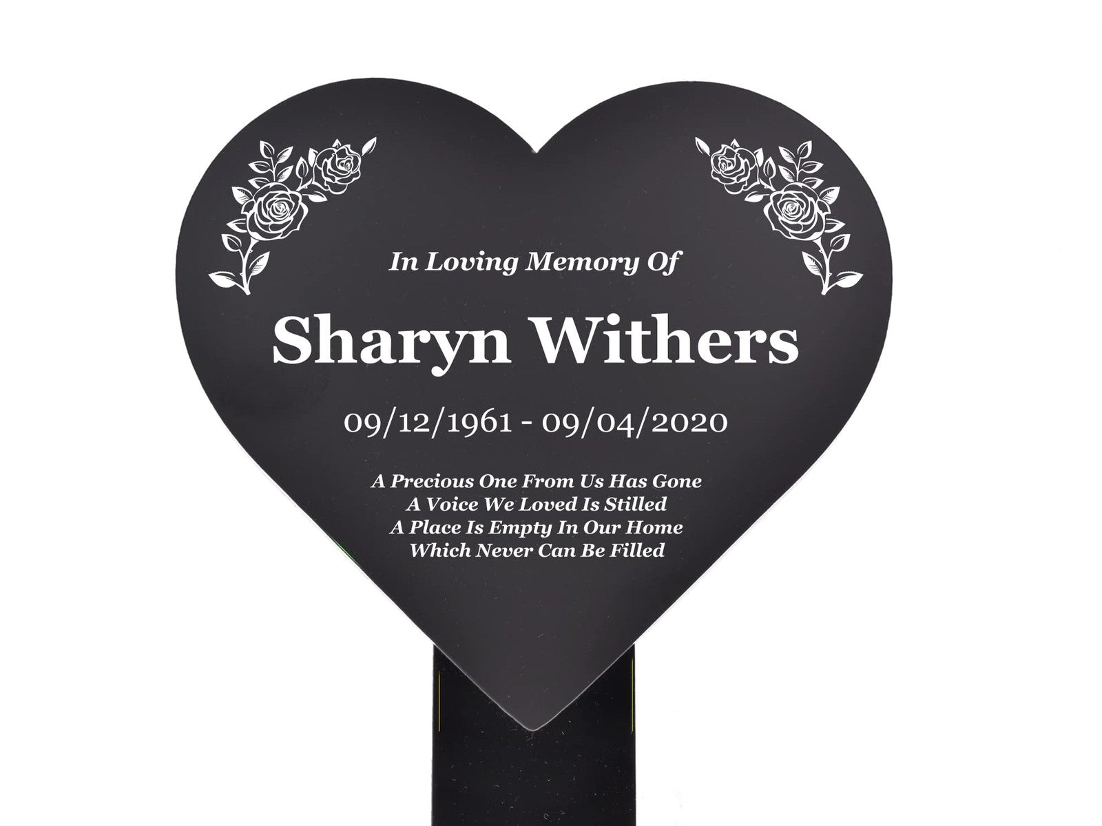 Personalised Black Heart Memorial Stake — Engraved Acrylic Grave Marker (230 × 140 mm, Weatherproof) – by North By North East – Plaques & Nameplates