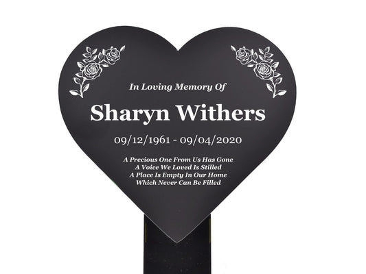 Personalised Black Heart Memorial Stake – 230x140mm Acrylic Grave Marker