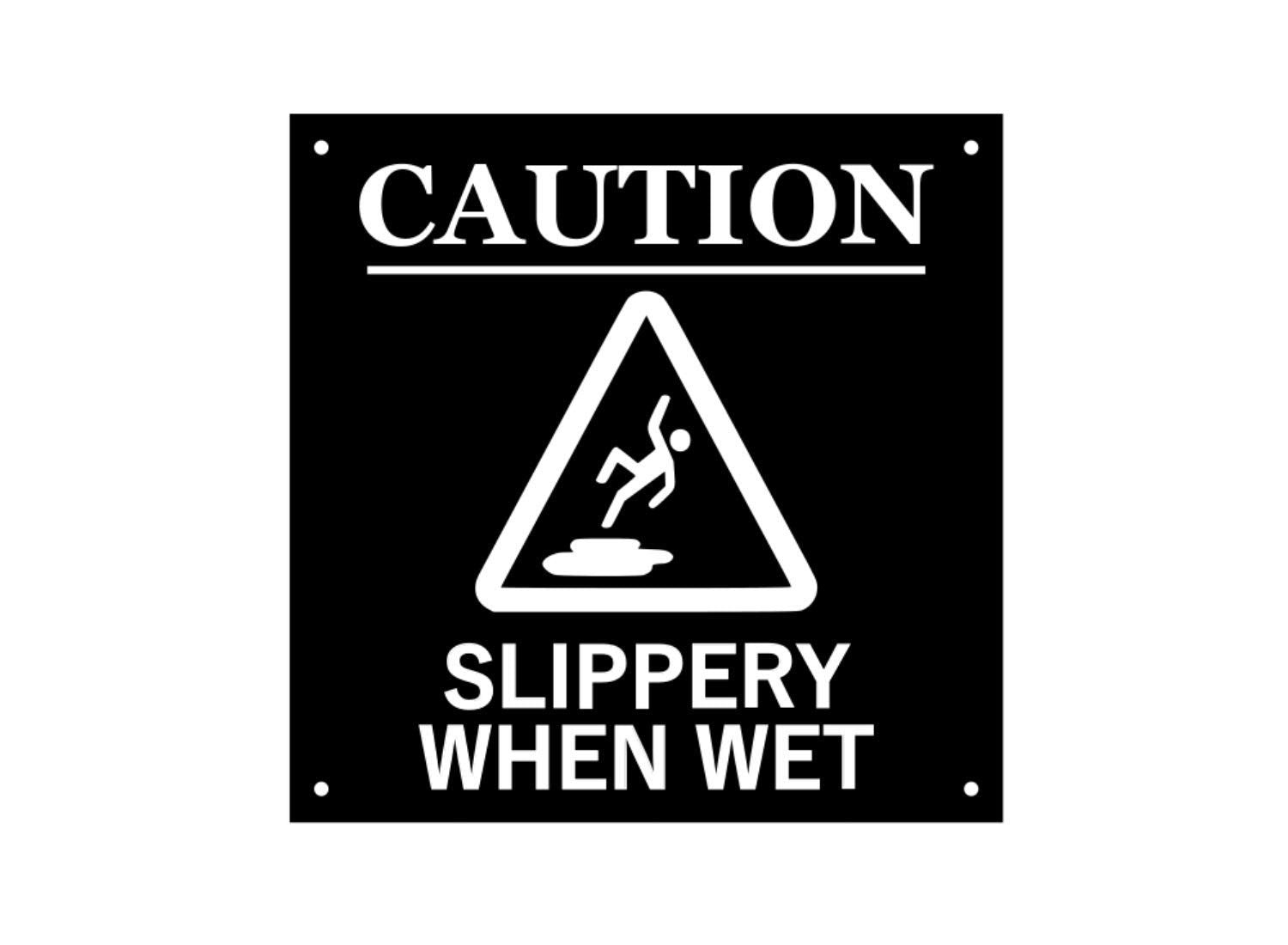 Caution Slippery When Wet Sign – 145x145mm Black HIPS Safety Notice – by North By North East – Safety & Warning Signs