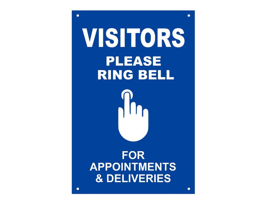 Visitors Please Ring Bell Sign – A4 Blue ACM Door Notice with 4 Holes – by North By North East – Signs
